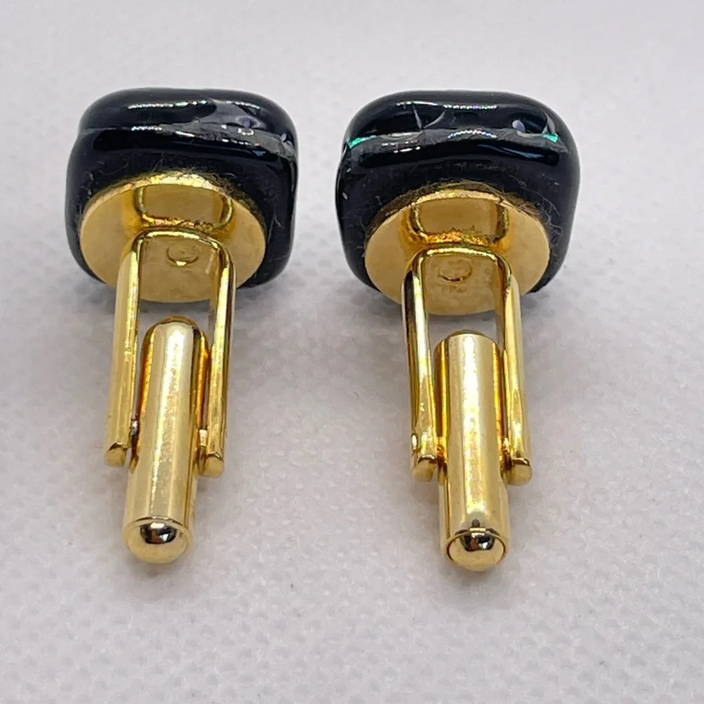 Cufflinks! Beautiful blue & green glass with black stripe design; Great gift!